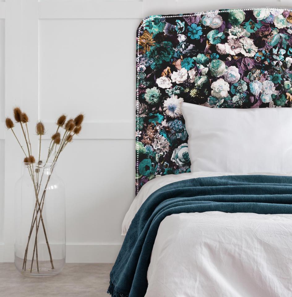 Our classic Cleveland style headboard is given a bold face-lift with the use of colourful, floral velvet. As these are made to order in NZ, please allow 6-8 weeks for production.