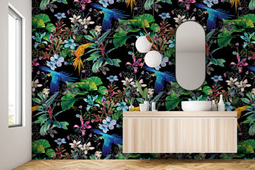 Birds of Paradise (black) Removable Bathroom Wallpaper