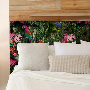 We have turned our gorgeous wallpaper; La Vie en Belle into a gorgeous printed velvet. The headboard has simple vertical stitch lines, running the height of the headboard for added detail. The result is stunning!  All our headboards are made to order in Auckland, NZ, please allow 6-8 weeks for production.