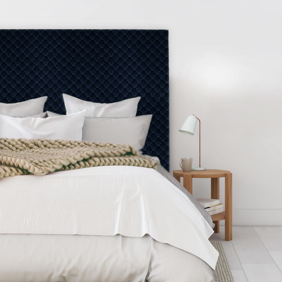A simple and contemporary style headboard. Rectangular in shape with a textured velvet featuring a diamond stitch pattern. As these are NZ Made, please allow 6-8 weeks for production.