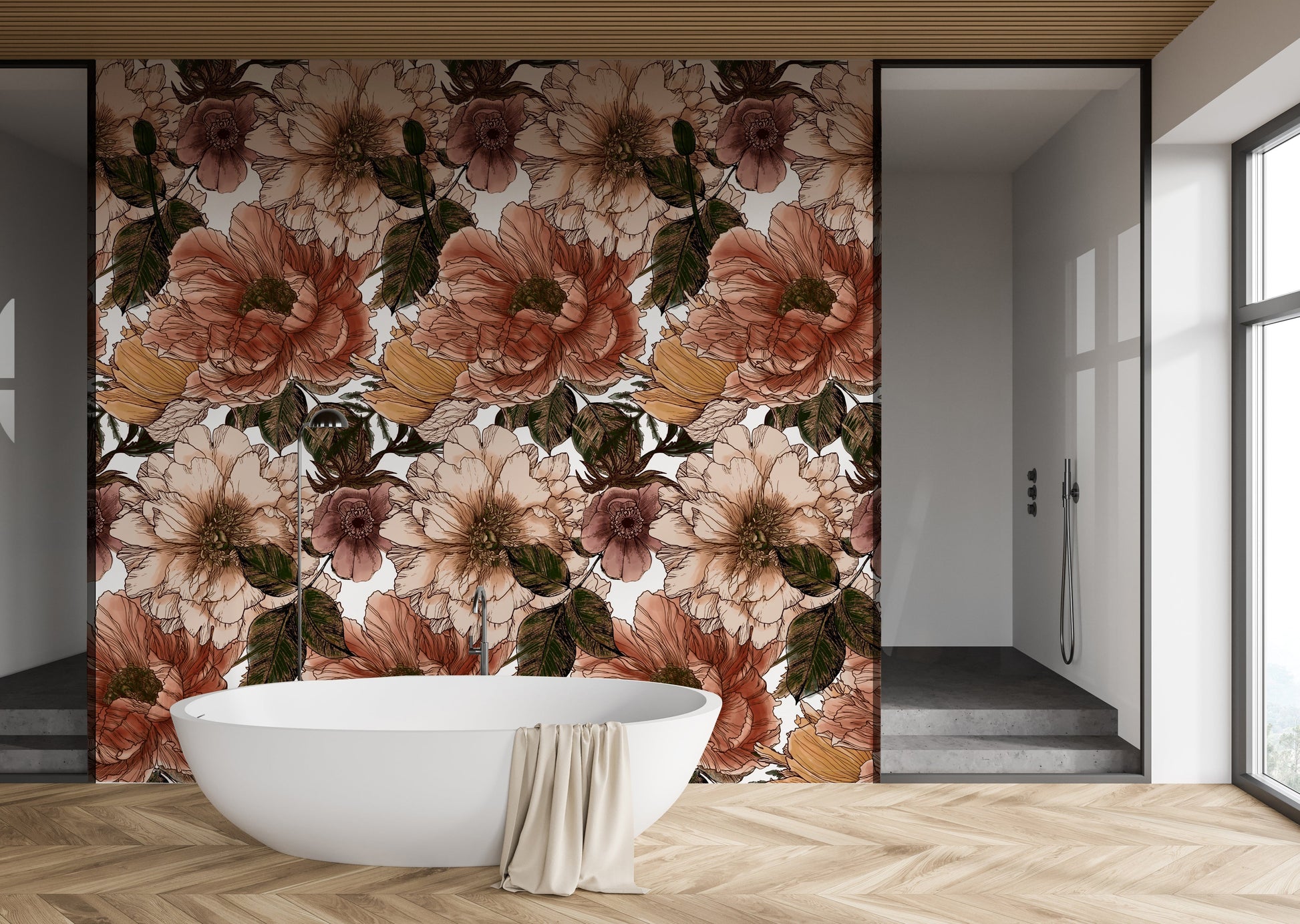 All of our wallpaper designs are now available as vinyl wallpapers for wet areas. All are printed to order here in Auckland, NZ.  130 cms in width and sold by the lineal metre.  450 gsm in weight