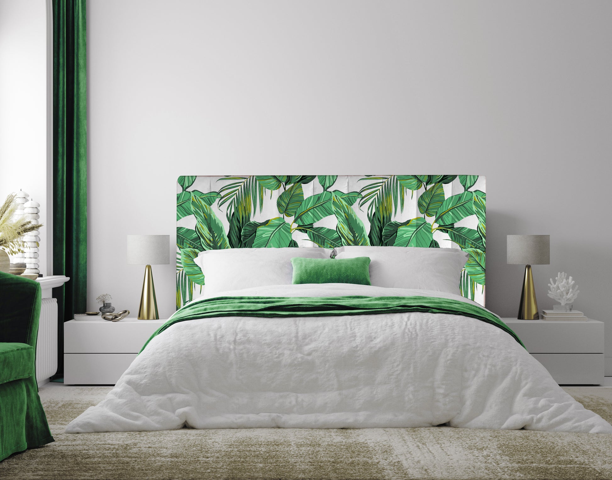 We have turned our gorgeous wallpaper; Leafy Greens into a gorgeous printed velvet. The headboard has simple vertical stitch lines, running the height of the headboard for added detail. The result is stunning!  All our headboards are made to order in Auckland, NZ, please allow 6-8 weeks for production.