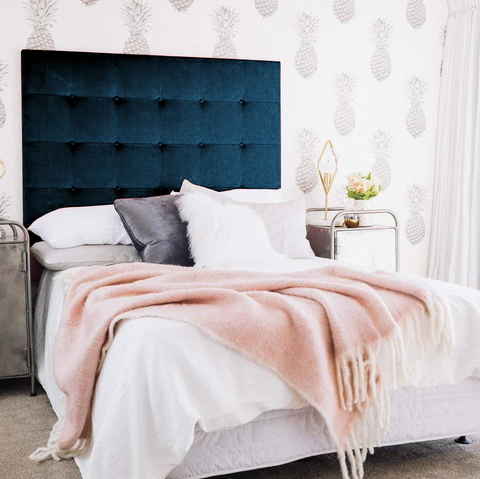 Our most popular style headboard; the Button Pop. Simple in shape with stitch lines and self-covered buttons. This style works beautifully in both contemporary and classic style homes. All our headboards are made to order in Auckland, NZ, please allow 6-8 weeks for production.
